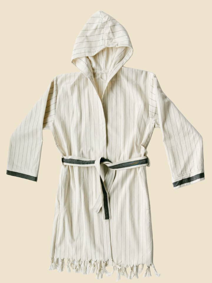 Peignoir à capuche à rayures Dune pour la vente par One Stone Goods