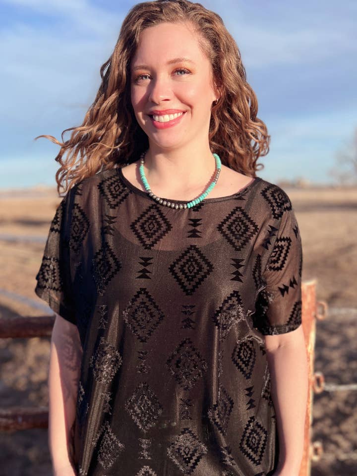 Berlin Kortærmet Fløjl Mesh Top for engroshandel hos Sterling Kreek