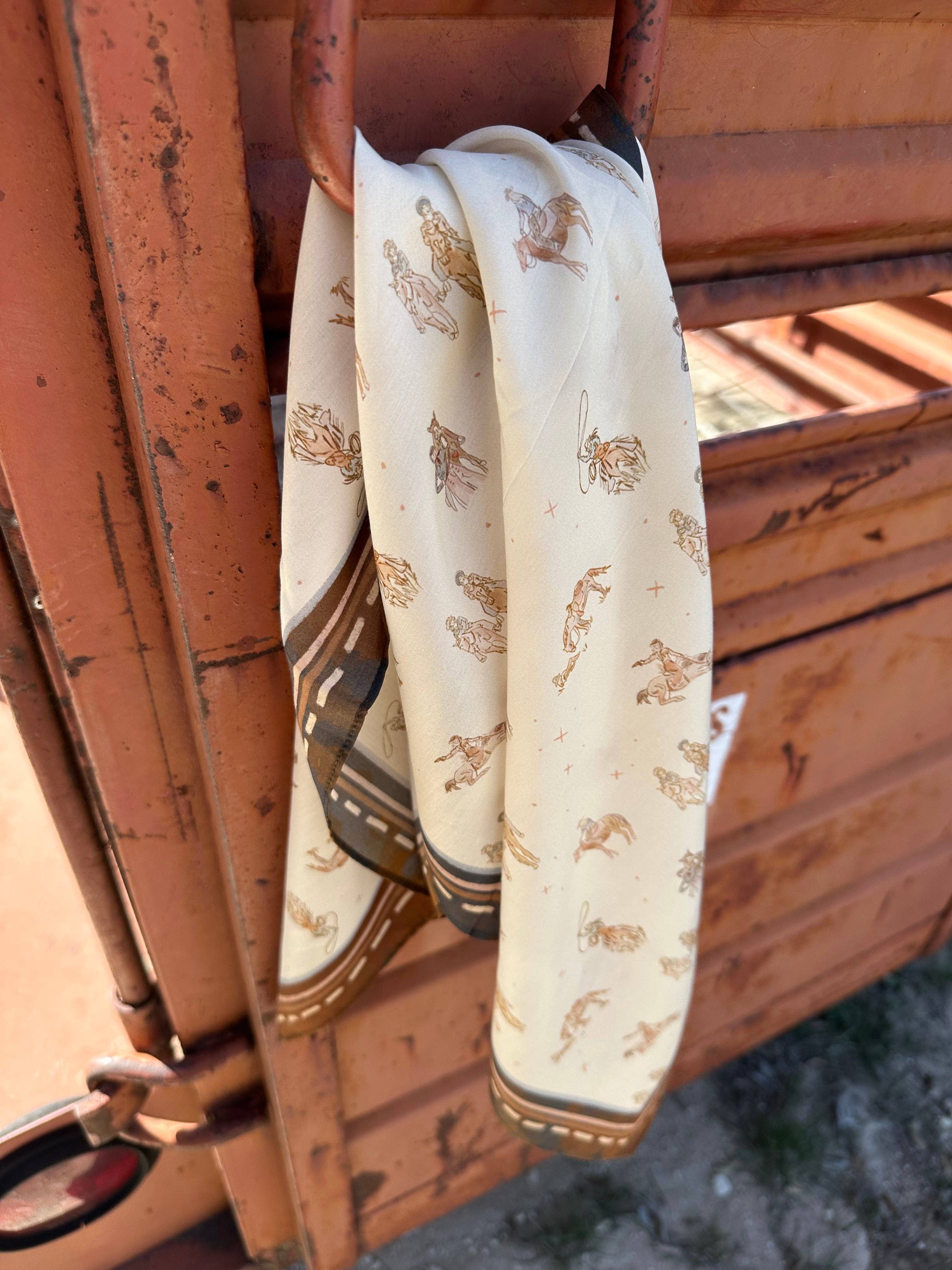 Tirzah Lane Art - Vente Écharpe – femme - Saddle Club Foulard en Soie Western Cowgirl Sauvage Artisan Cadeau3