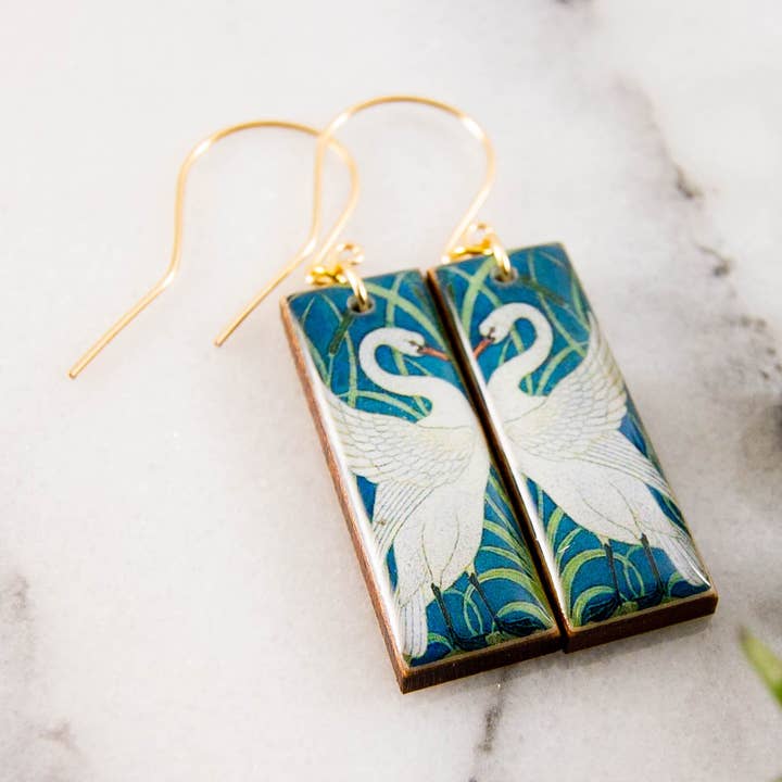 Vintage Art Deco Swan Rectangle Earrings for wholesale by No Man's Land