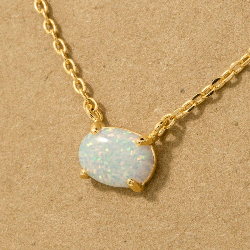 Fame Accessories - Wholesale Pendant/Charm Necklace - Gold Dipped Oval Opal Pendant Necklace3