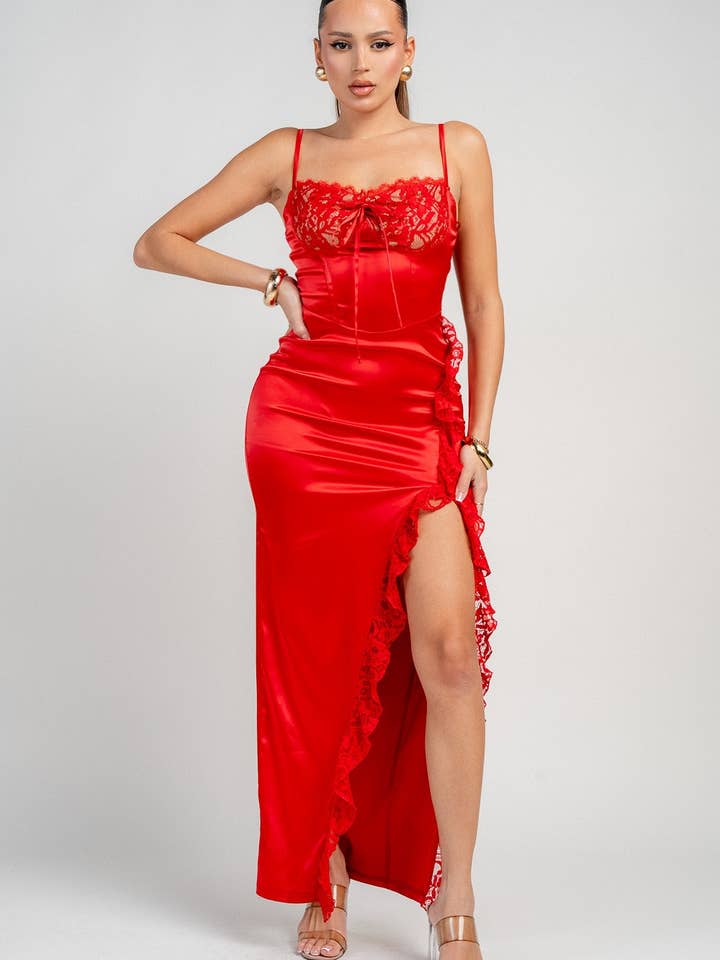 PD76472B THICK STRETCH SATIN LONG DRESS for wholesale by PRIVY