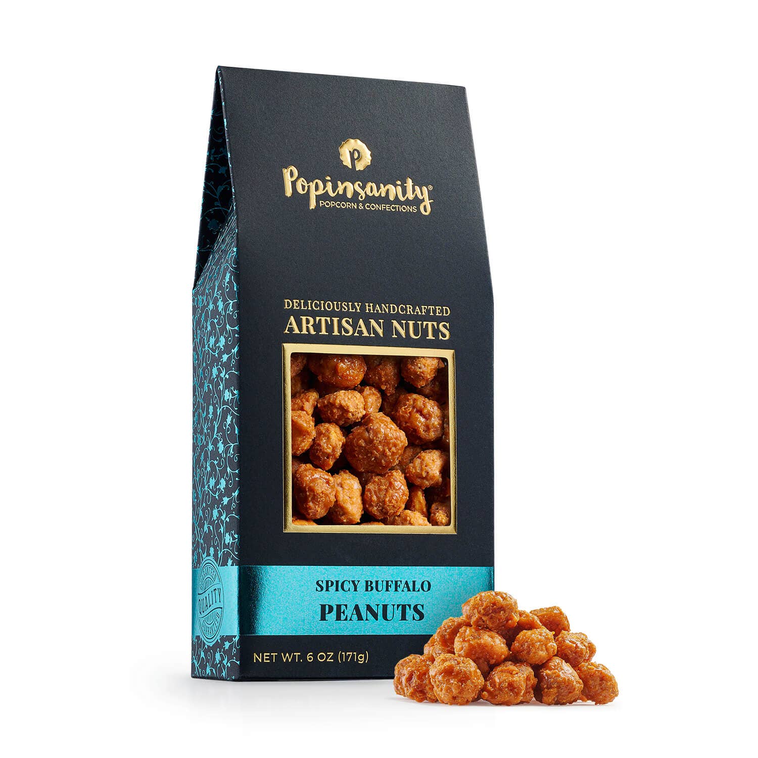 Popinsanity Popcorn & Confections - Vente Noix - Arachides de buffle épicées | Cadeau gourmand aux noix confites | Boîte de 6 oz1