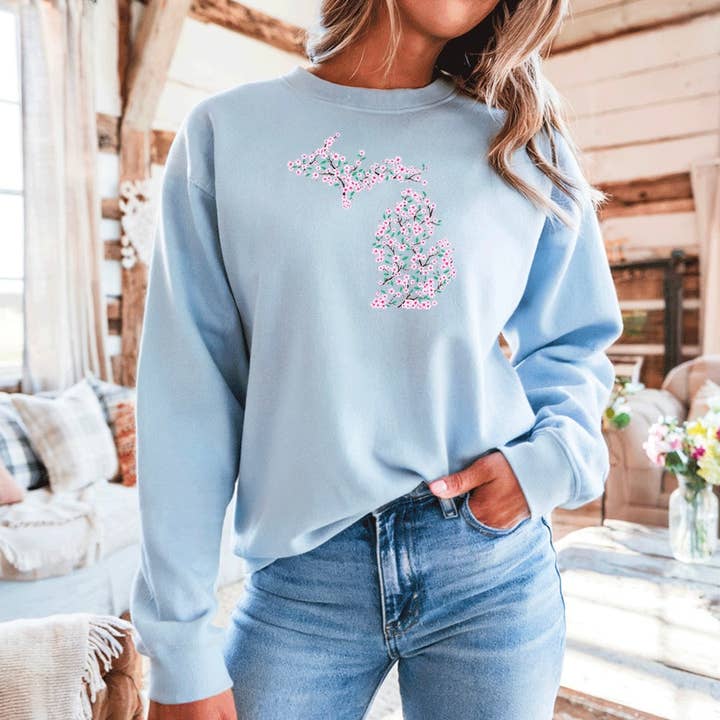 "Michigan Cherry Blossom" Relaxed Fit Classic Crew Unisex Sweatshirt for wholesale by LIVNFRESH
