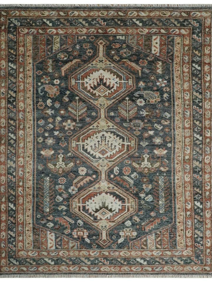 Antique Style Charcoal, Beige and Rust Hand knotted Custom Made wool Area Rug for wholesale by The Rug Decor, Inc.