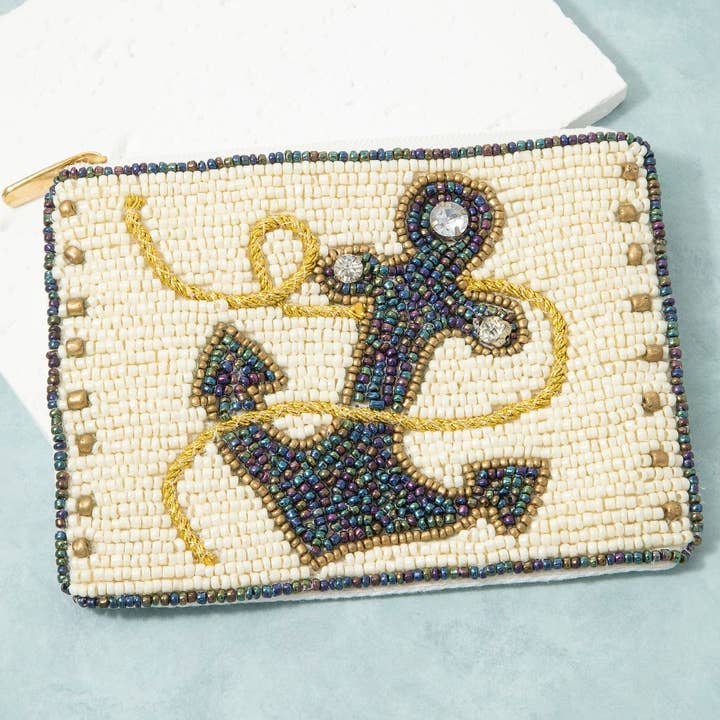 Porte-monnaie en perles de rocaille avec ancre marine et corde pour la vente par Collections by Fame Accessories