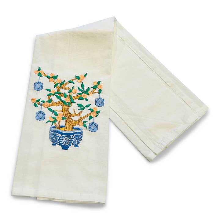 Vibrantly Blue - Vente Torchons - Serviette - Arbre Bonzaï Pêche Chinoiserie sur fond blanc