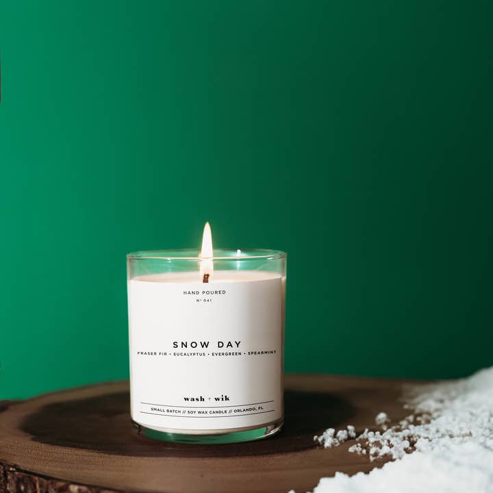 Wash and Wik - Wholesale Jar/Filled Candle - Snow Day Soy Wax Candle | Fraser Fir | Eucalyptus - 1 Wick0