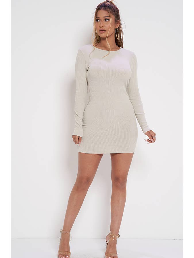 Junie - Wholesale Dress - Women's - RIB KNIT ROUND NECK LONG SLEEVE DRESS AD24679