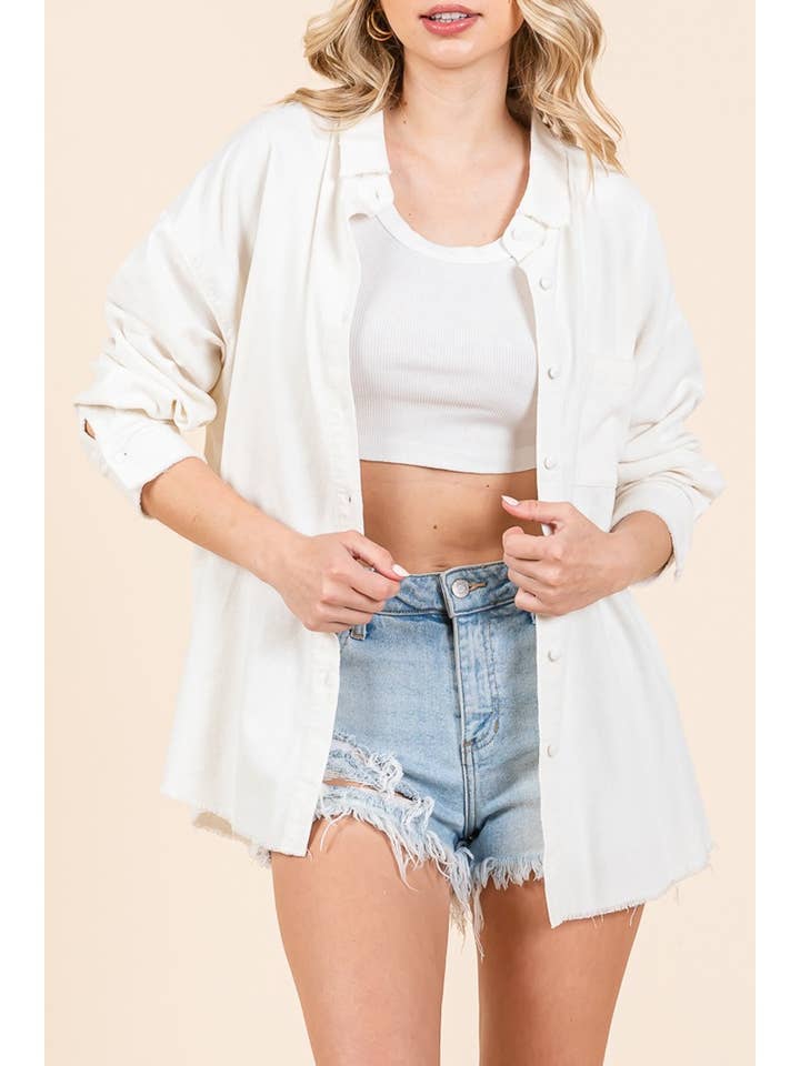 CHEMISE EN VELOURS CÔTELÉ POUR FEMME BT2589 AVEC DÉTAIL D'OURLET BRUT pour la vente par PINK NABI