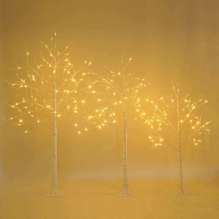 Lighted Birch Tree Set 4Feet-6 Feet With Warm White LEDs for wholesale on Faire7