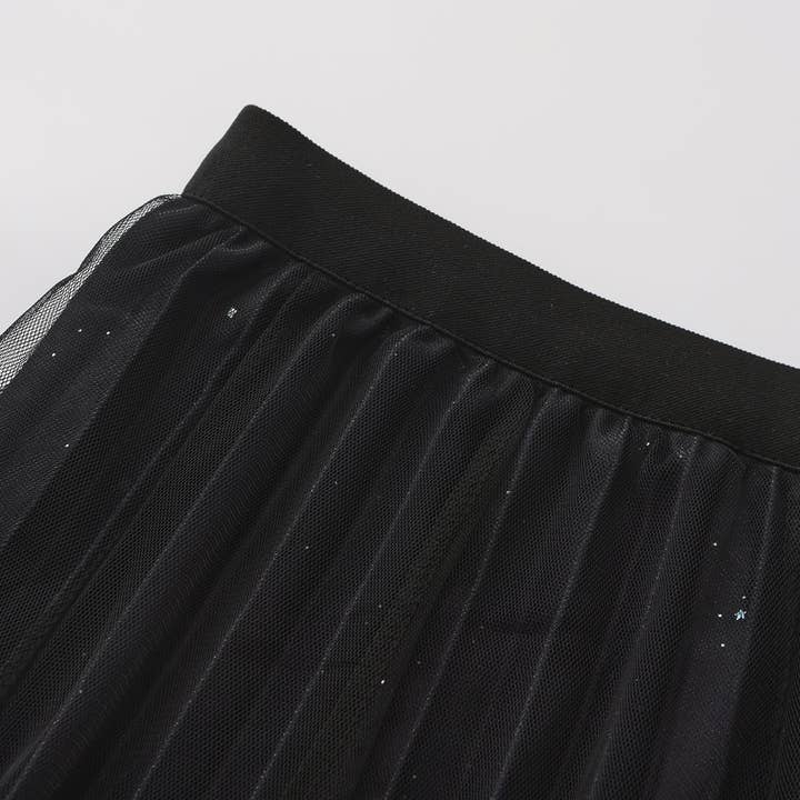 Black pleating mesh Skirt with ombre effect and glitters (Black) for wholesale on Faire4