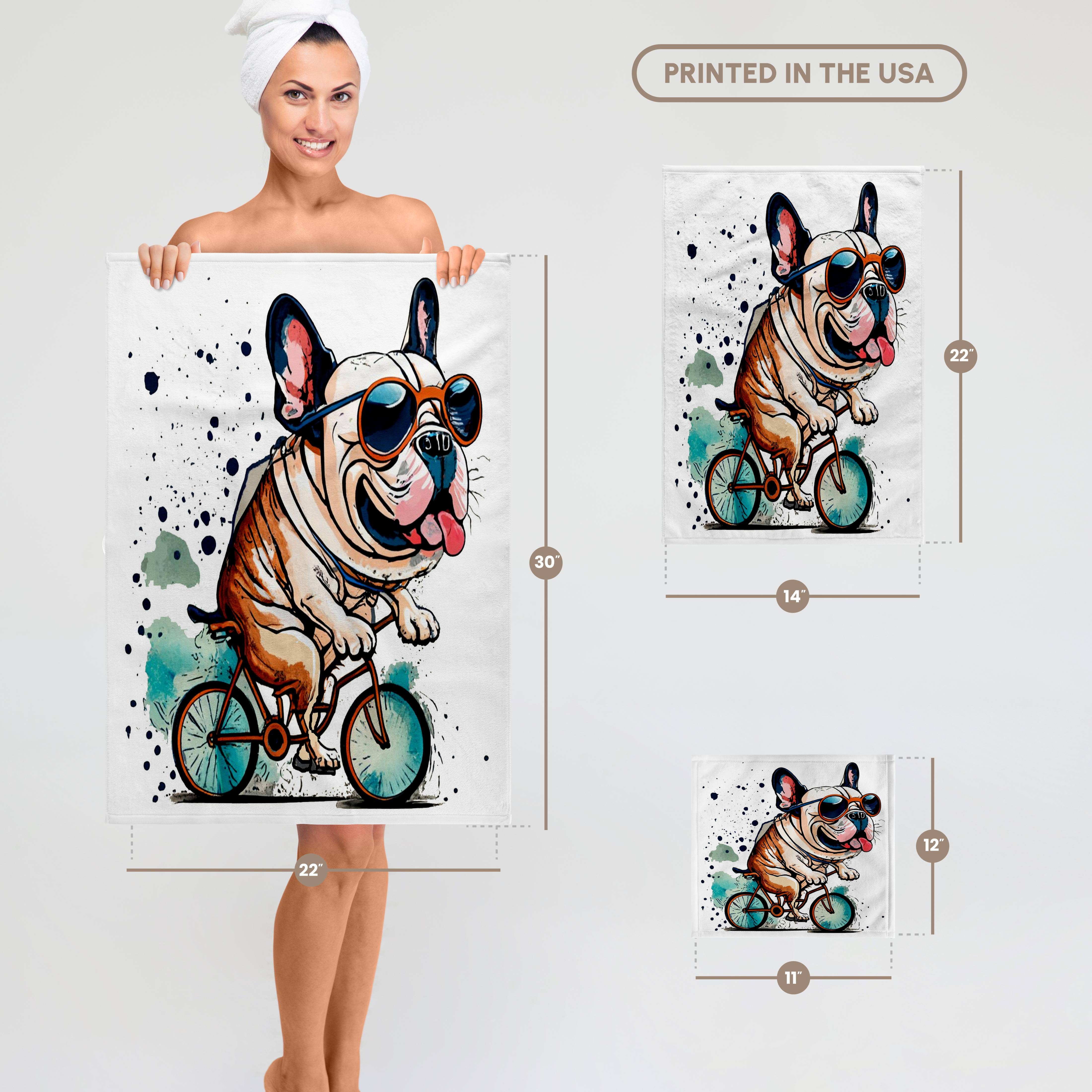 3dRose - Wholesale Bath Towel - 3dRose, Funny Cute French Bulldog Dog Riding Bicycle Bike Design, Towel6