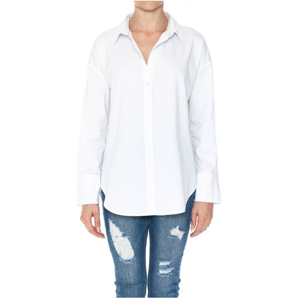 UP CLOTHING - Wholesale Button Down Shirt - Women's - BUTTON DOWN LONG SLEEVE COLLAR SHIRT TOP5