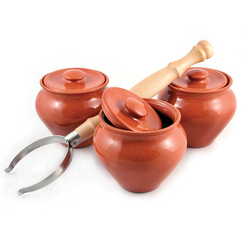 STP - Wholesale Ramekin - Set of 3 Natural Clay Stoneware Pots w/ Oven Fork 0.5-Qt ea0