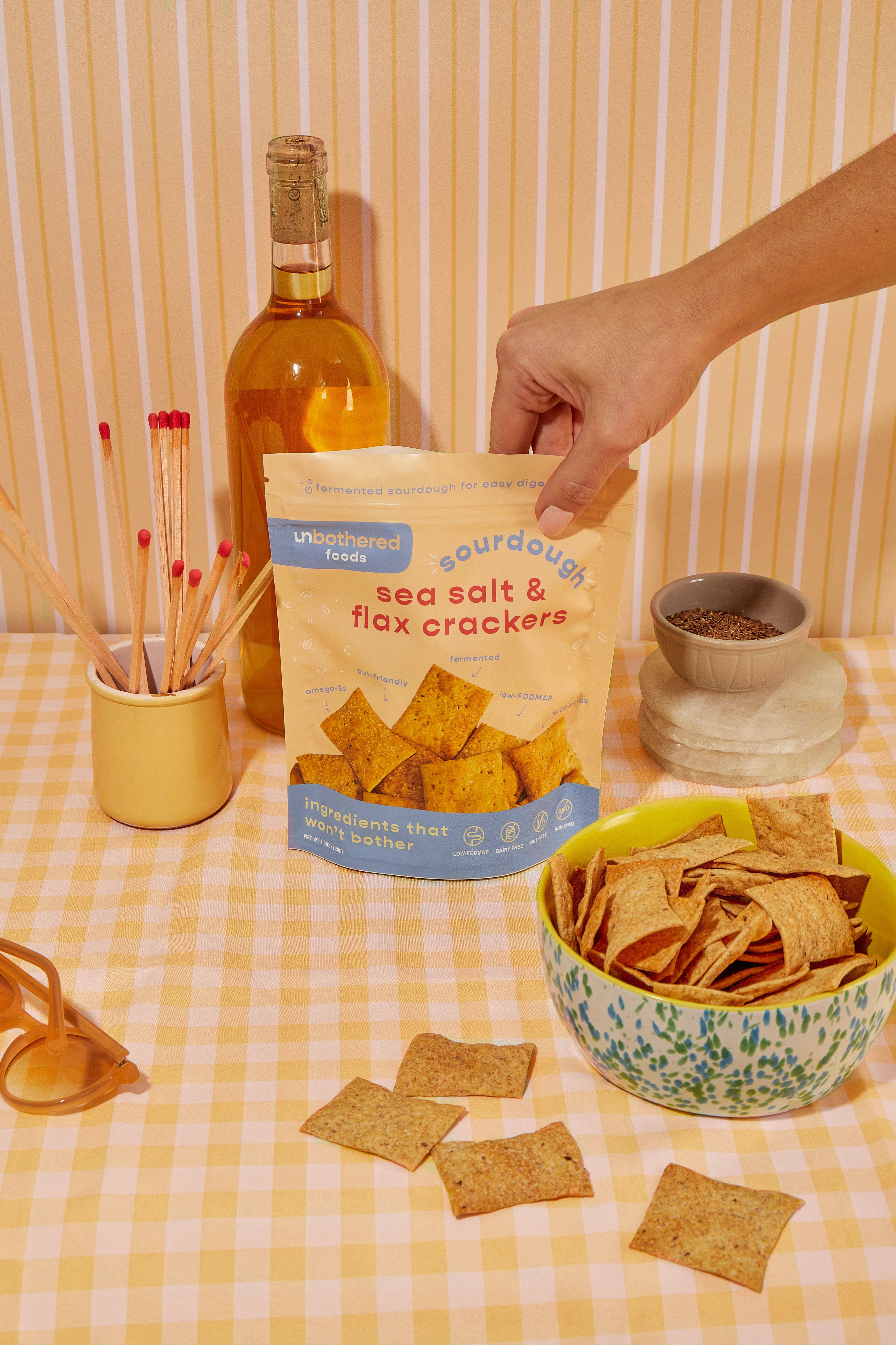 Unbothered Foods - Vendita all'ingrosso Cracker - Cracker al Lievito Madre con Sale Marino e Semi di Lino - Amici dell'Intestino2