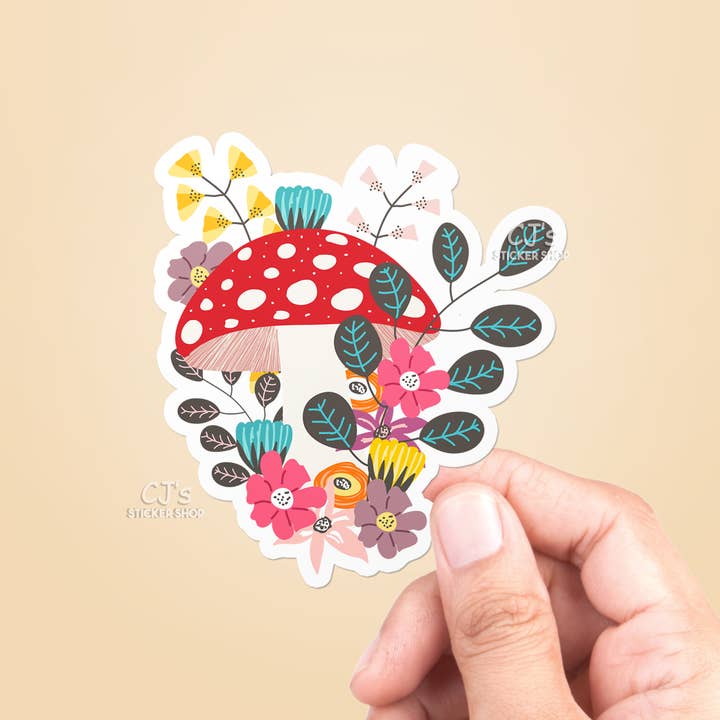 CJ's Sticker Shop - Wholesale Sticker - Mushroom and Flowers Sticker Vinyl Decal