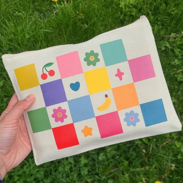 Checkered Canvas Pouch for wholesale by Mad Love Creative Co.