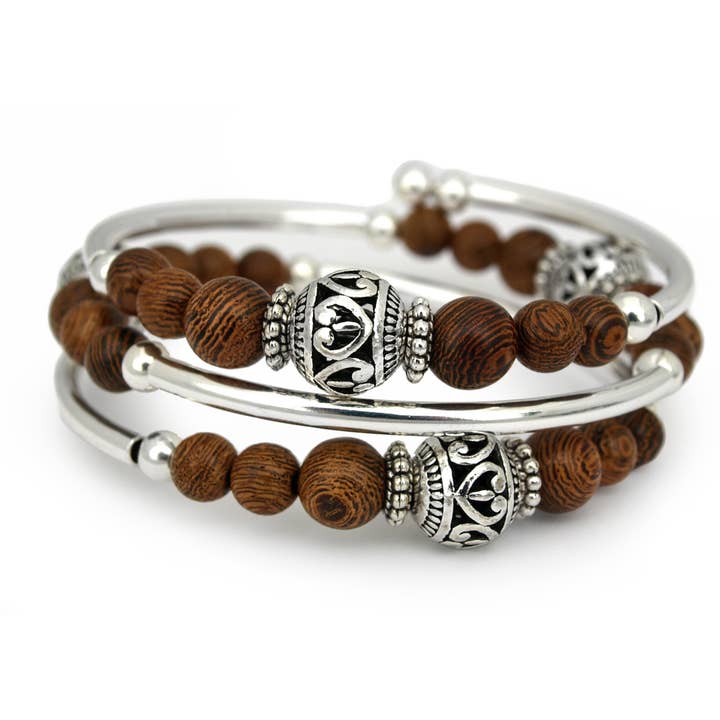 Wildwood - Bracelet en perles en bois poli pour la vente par Crazyartgrrl Jewelry