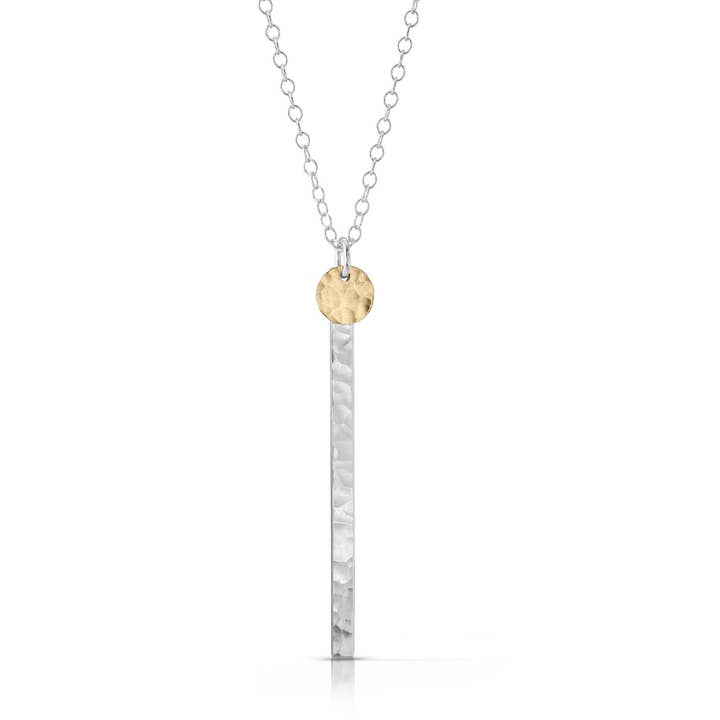 Gold Disc on Silver Skinny Bar Necklace for wholesale by Hot Spice Jewelry