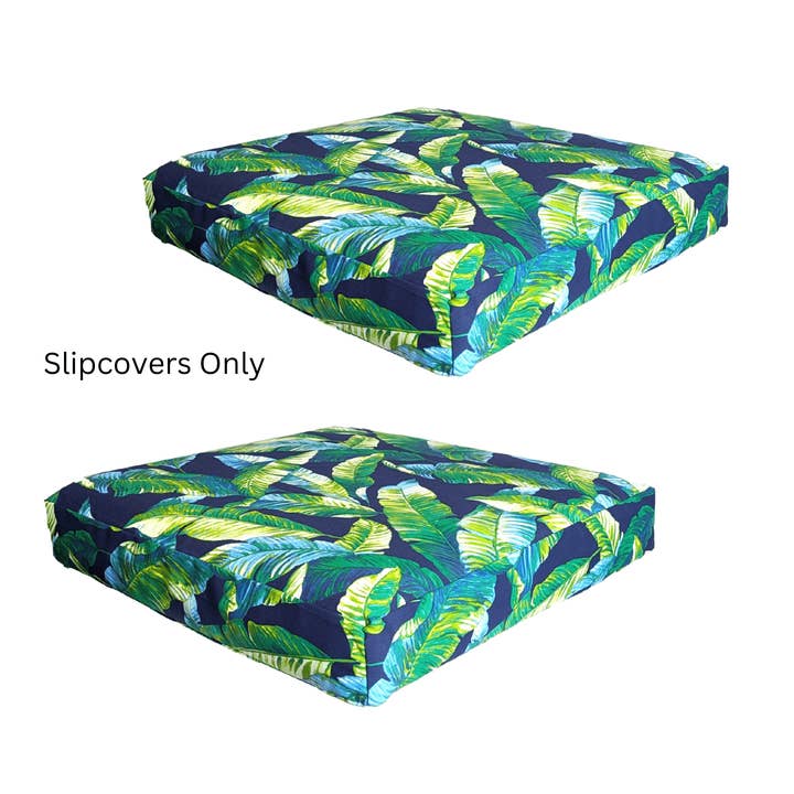 REMOVED BRAND - Wholesale Chair Cushion - Rockin Cushions Outdoor Slip Covers | Green Banana Leaf Jungle Print | Compatible with IKEA Duvholmen Kuddarna Cushions | Includes 2 Kuddarna Pillow Covers and 2 Duvholmen Seat Covers - Set of 47