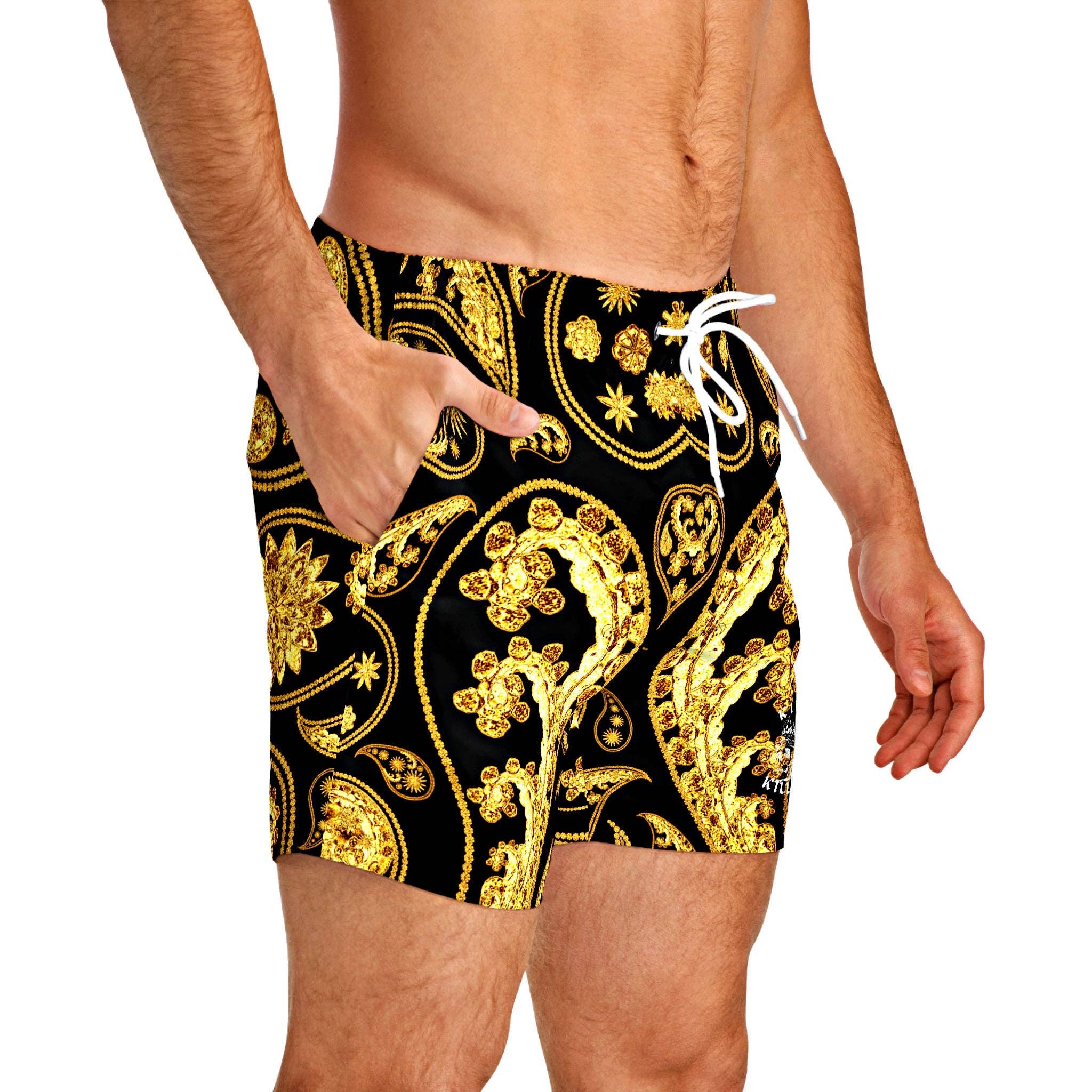 King Killers - Wholesale Boardshort - Heren - Zwart-gouden Paisley zwembroek voor heren5