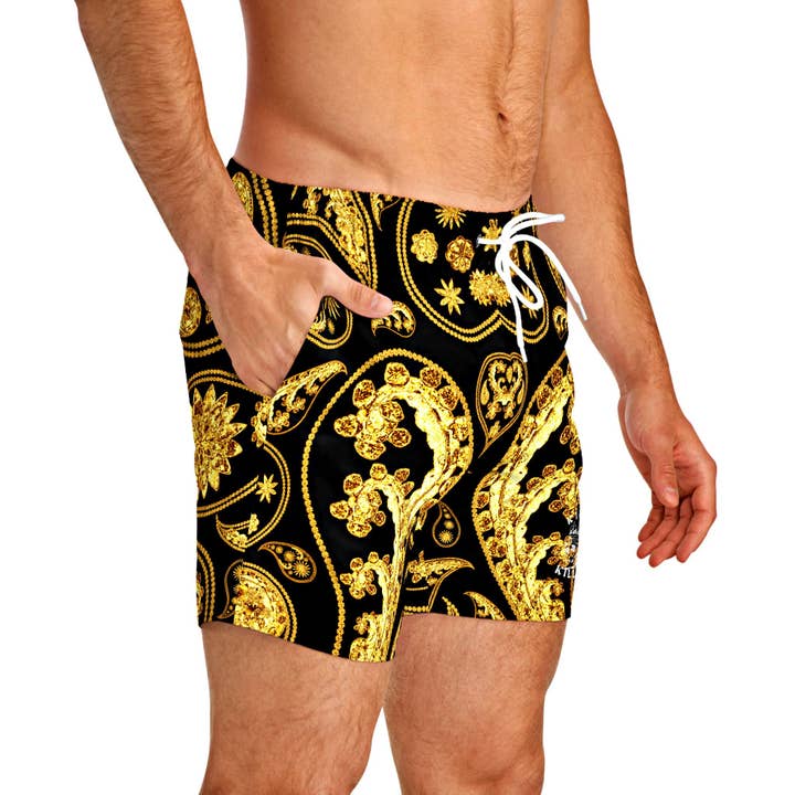 King Killers - Wholesale Boardshort - Heren - Zwart-gouden Paisley zwembroek voor heren5