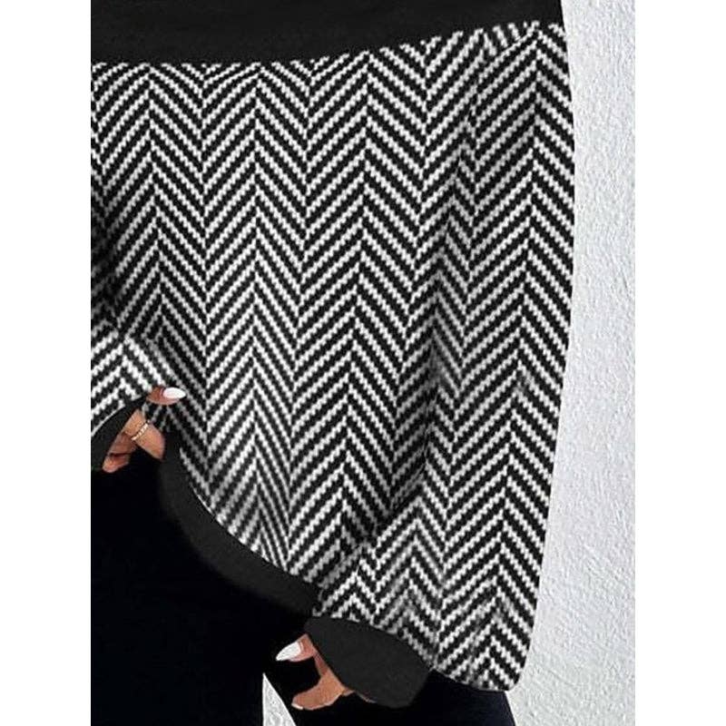 SORT Langærmet Løs Split-Samlet Stribet Højhalset Striktrøje Pullover Sweater Toppe for engroshandel på Faire1