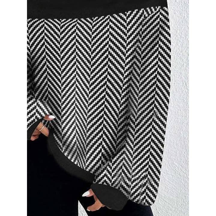 SORT Langærmet Løs Split-Samlet Stribet Højhalset Striktrøje Pullover Sweater Toppe for engroshandel på Faire1