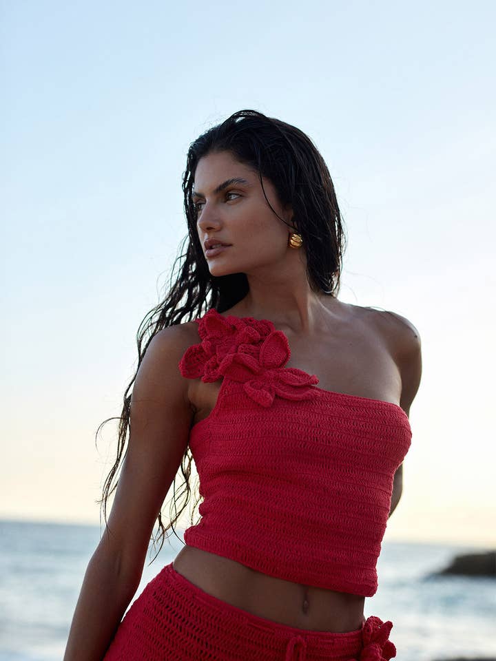 Isabelle Quinn - Wholesale Knit Top - Women's - Lily Crochet Top Red