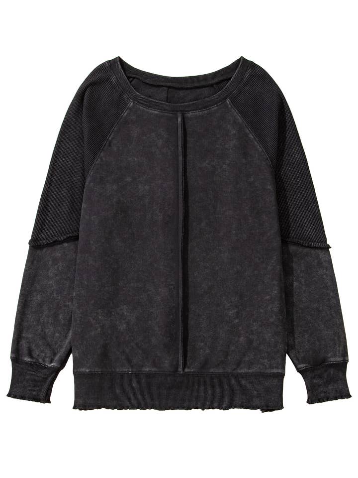 Aapparella - Wholesale Sweatshirt - Women's - Waffle Knit * Patchwork Long Sleeve Sweatshirt | S-2XL12