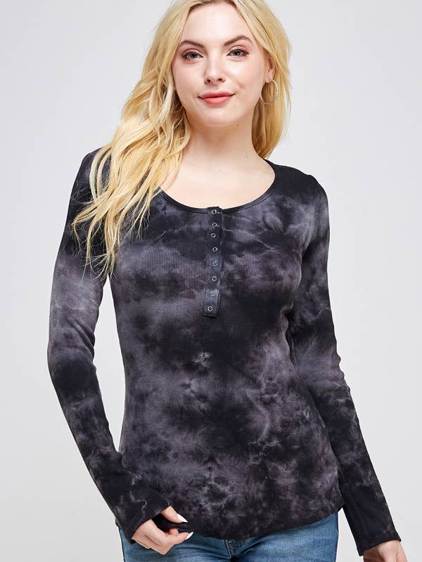 Urban X Crystal Tie dye Botão Down Scoop pescoço manga comprida por atacado de Urban X Apparel