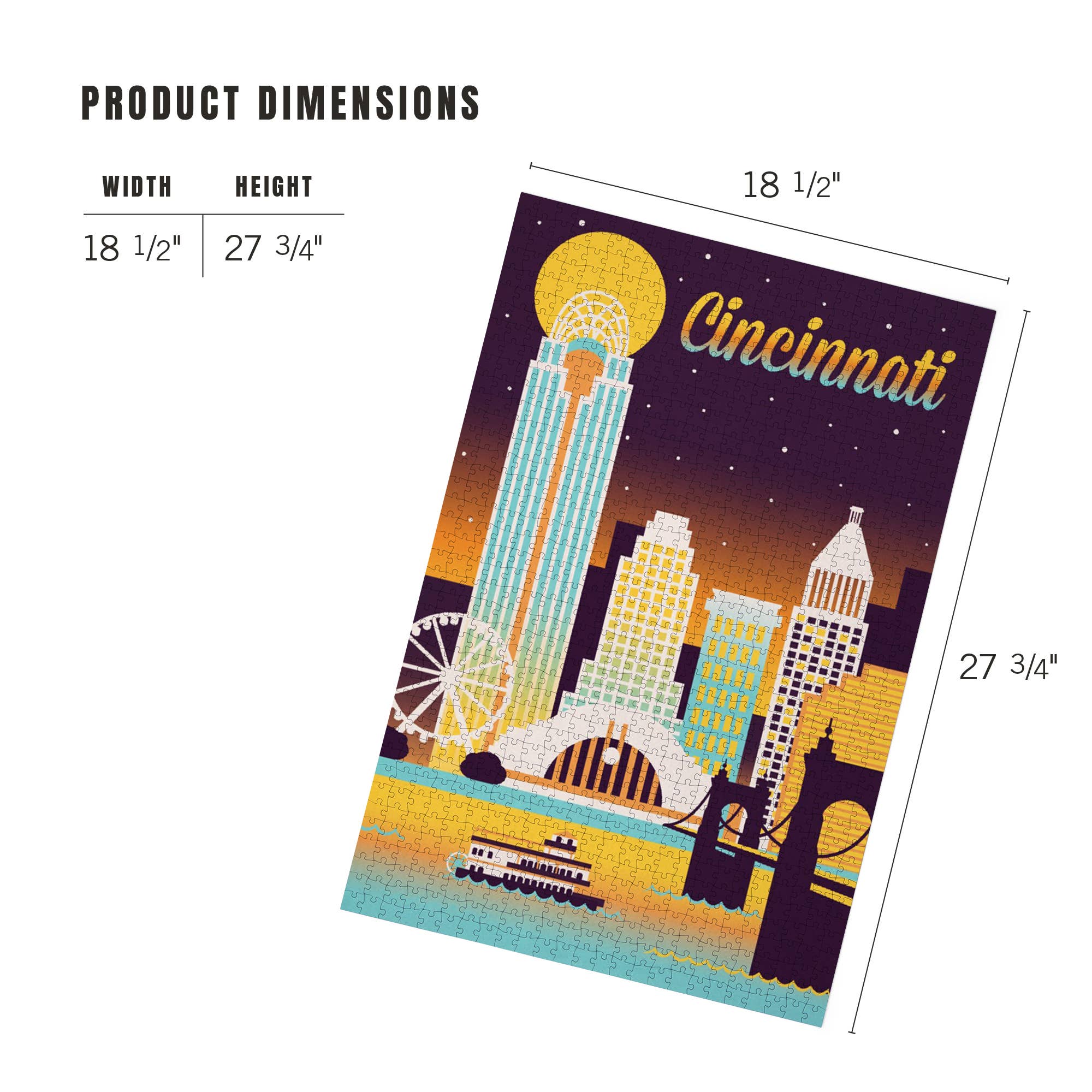 Lantern Press – wholesale Puzzle – Adult – 1000 PIECE PUZZLE Cincinnati, Ohio, Retro Skyline Chromatic4