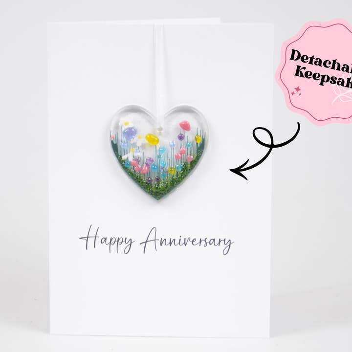 Glass Hanging Detachable Heart Card - Happy Anniversary for wholesale by Pam Peters Designs