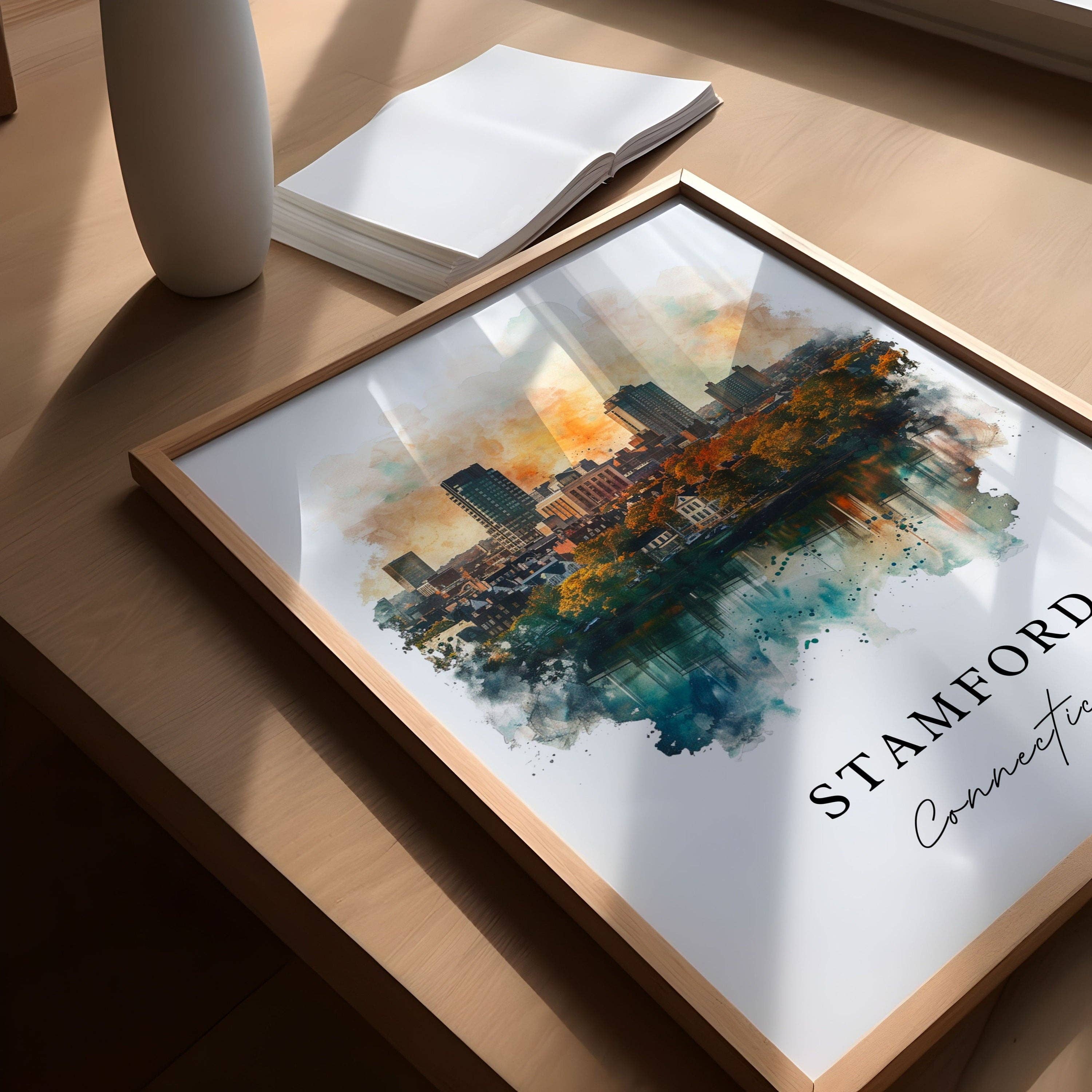 Premium Travel Art – wholesale Konsttryck – Stamford CT Väggkonst, Connecticut Print, Stamford Väggkonst, Stamford Gåva, Resetryck, Reseposter, Resegåva, Inflyttningspresent2