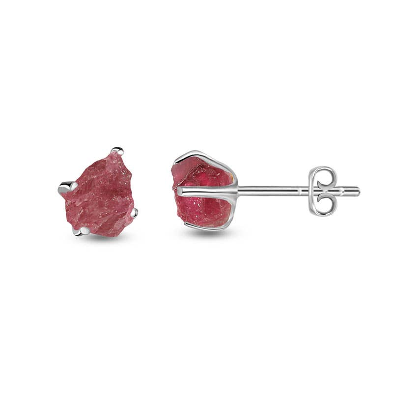 Nature Crafts – wholesale Solitärörhängen – Naturliga grova rosa turmalinörhängen i 925 silver2
