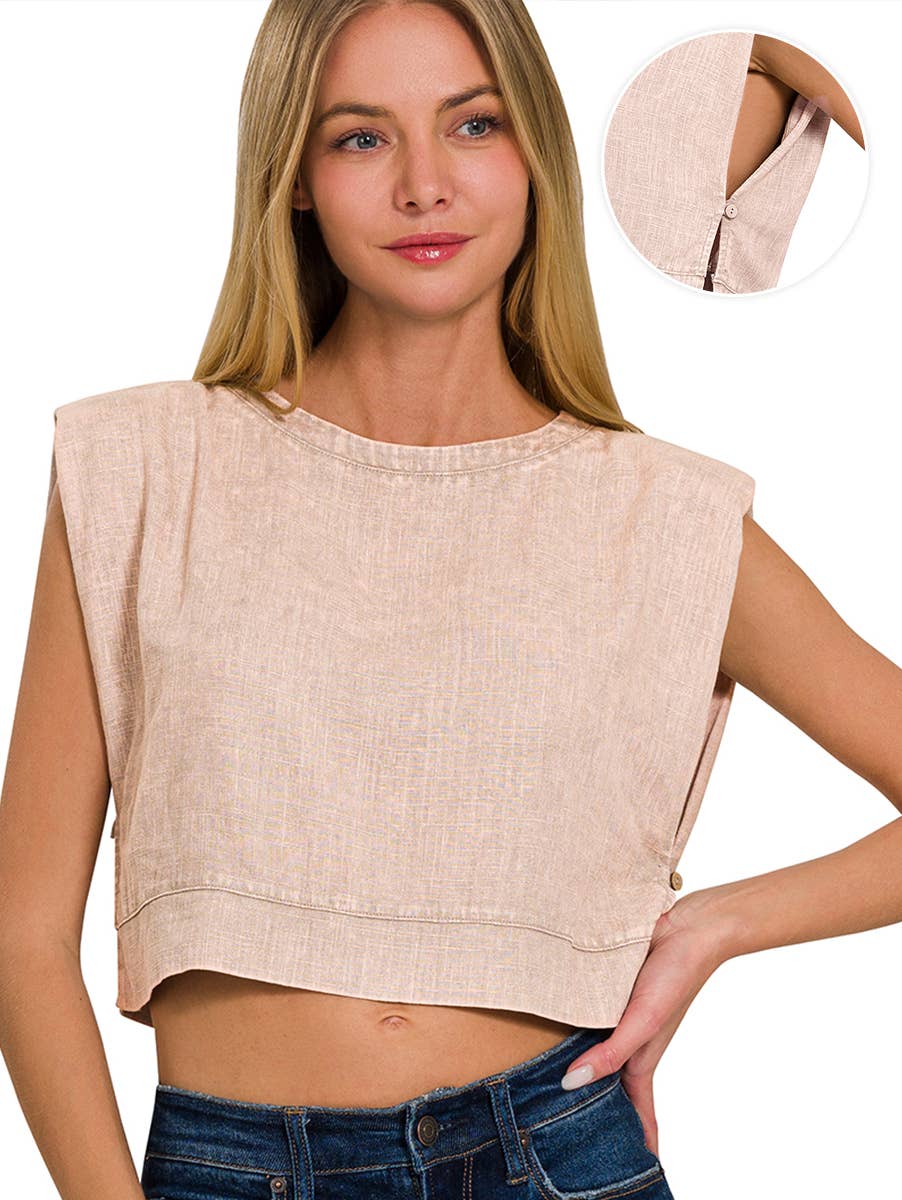 42POPS - Wholesale Gebreide top - Dames - ",..Zuurgewassen Zij Knopen Spier Crop Top0