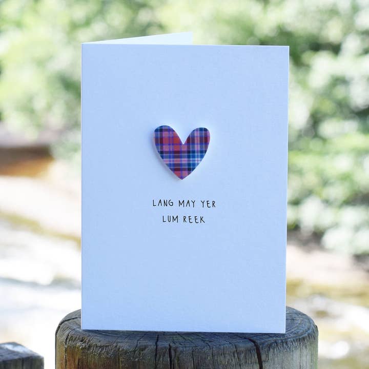 Lang May Yer Lum Reek / Luxury Scottish Tartan Heart Card for wholesale by Drop Scone Designs