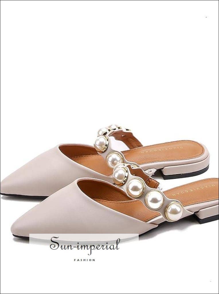 Sun Imperial - Vente Sandales – femme - Mules plates noires pointues avec bande de perles et petit talon1