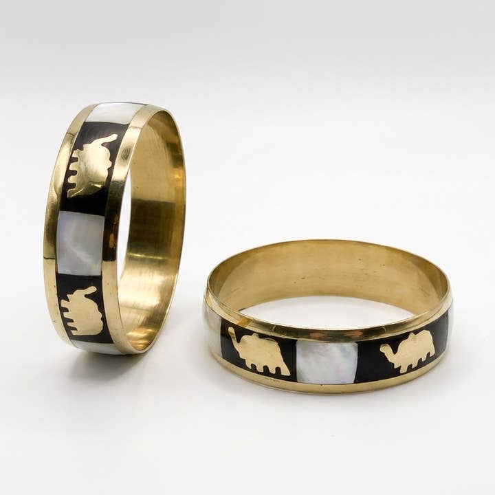 Brass bangle with MOP & Elephant inlay work for wholesale by FOREIGN BAZAAR