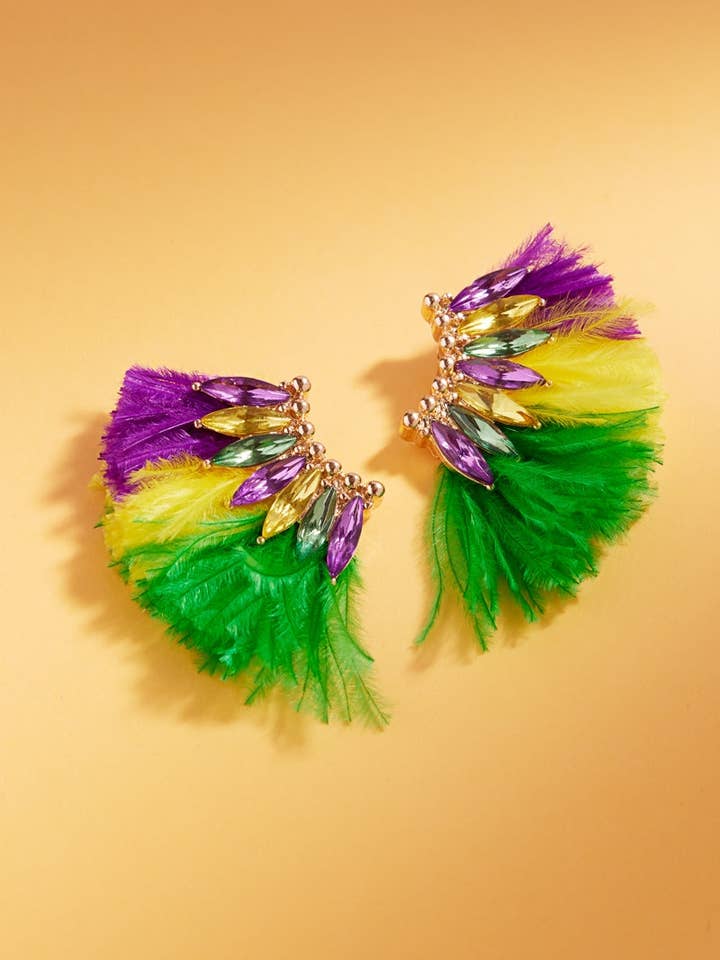 Brincos de Penas e Pedras Wing Mardi Gras por atacado de Designature New York
