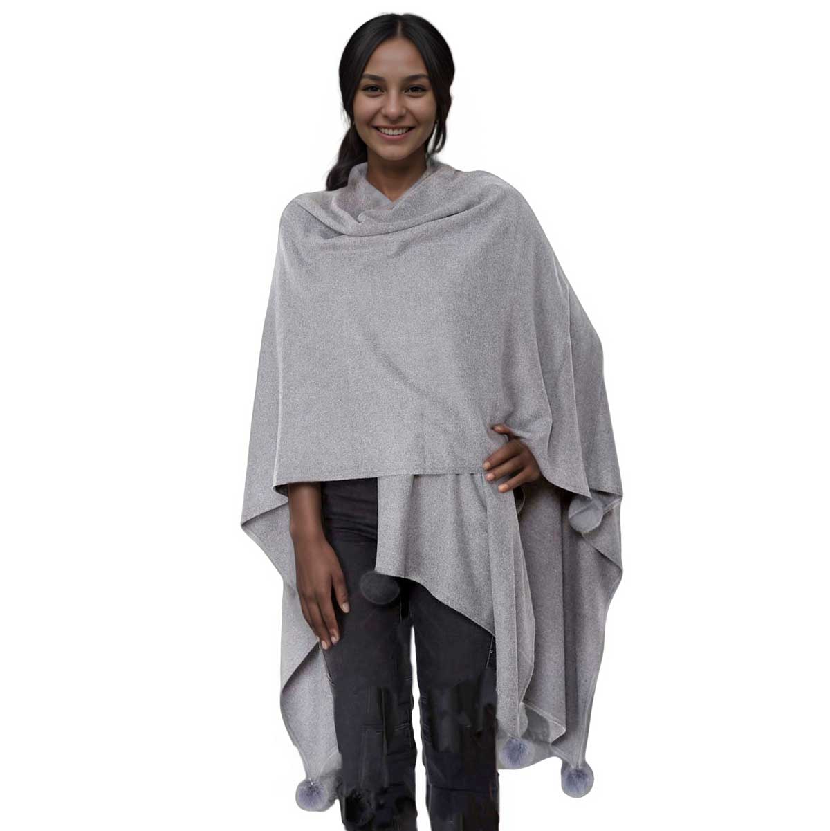 The Magic Scarf Company - Wholesale Cape - Women's - 660 - Cashmere Touch Pom Pom Ruanas3