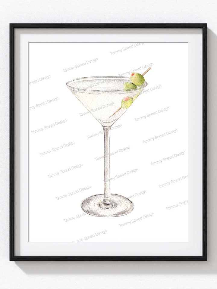 Dirty Martini Art Print, Watercolor Cocktail Print for wholesale by Tammy Speed Design