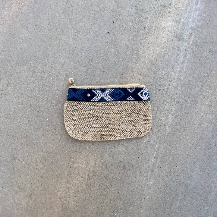 A Million Elephants - Wholesale Pouch - Women's - Natural Vine Zipper Pouch - Indigo with Textile Design2