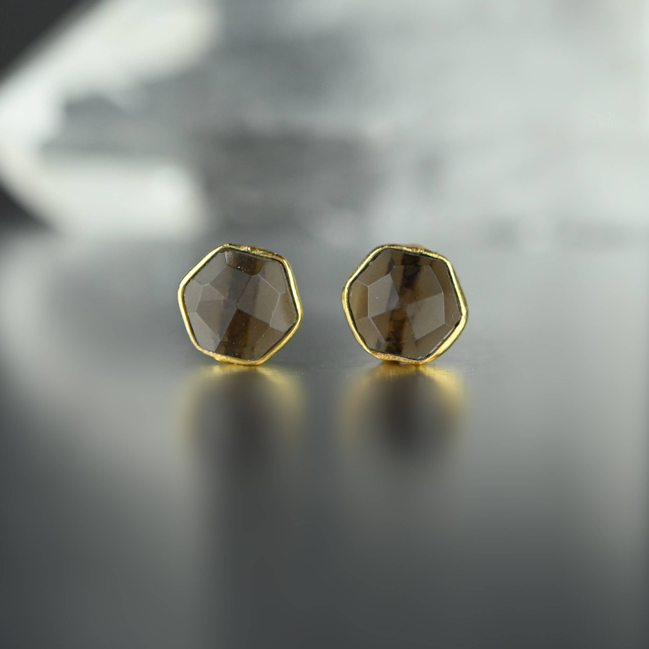 KBD Studio - Wholesale Stud/Post Earrings - Semi Precious Hexagon Gemstone Studs (8mm gold)24