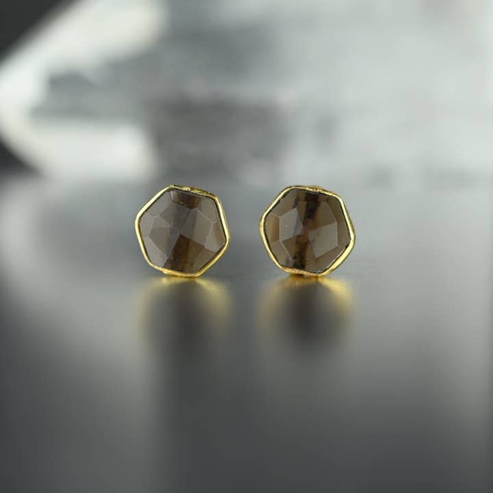 KBD Studio - Wholesale Stud/Post Earrings - Semi Precious Hexagon Gemstone Studs (8mm gold)24