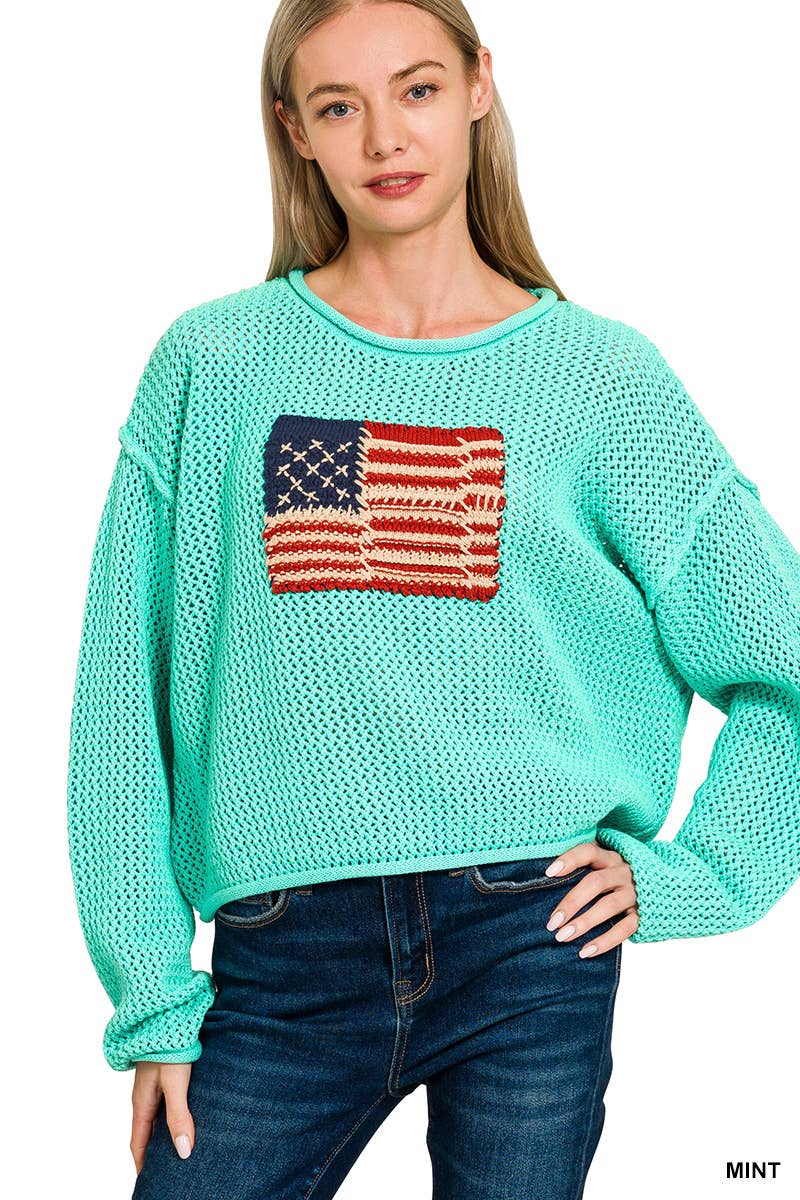 42POPS - Wholesale Knit Sweater - Women's - 1029 4th of July American Flag Crew Neck Sweater SI-280456
