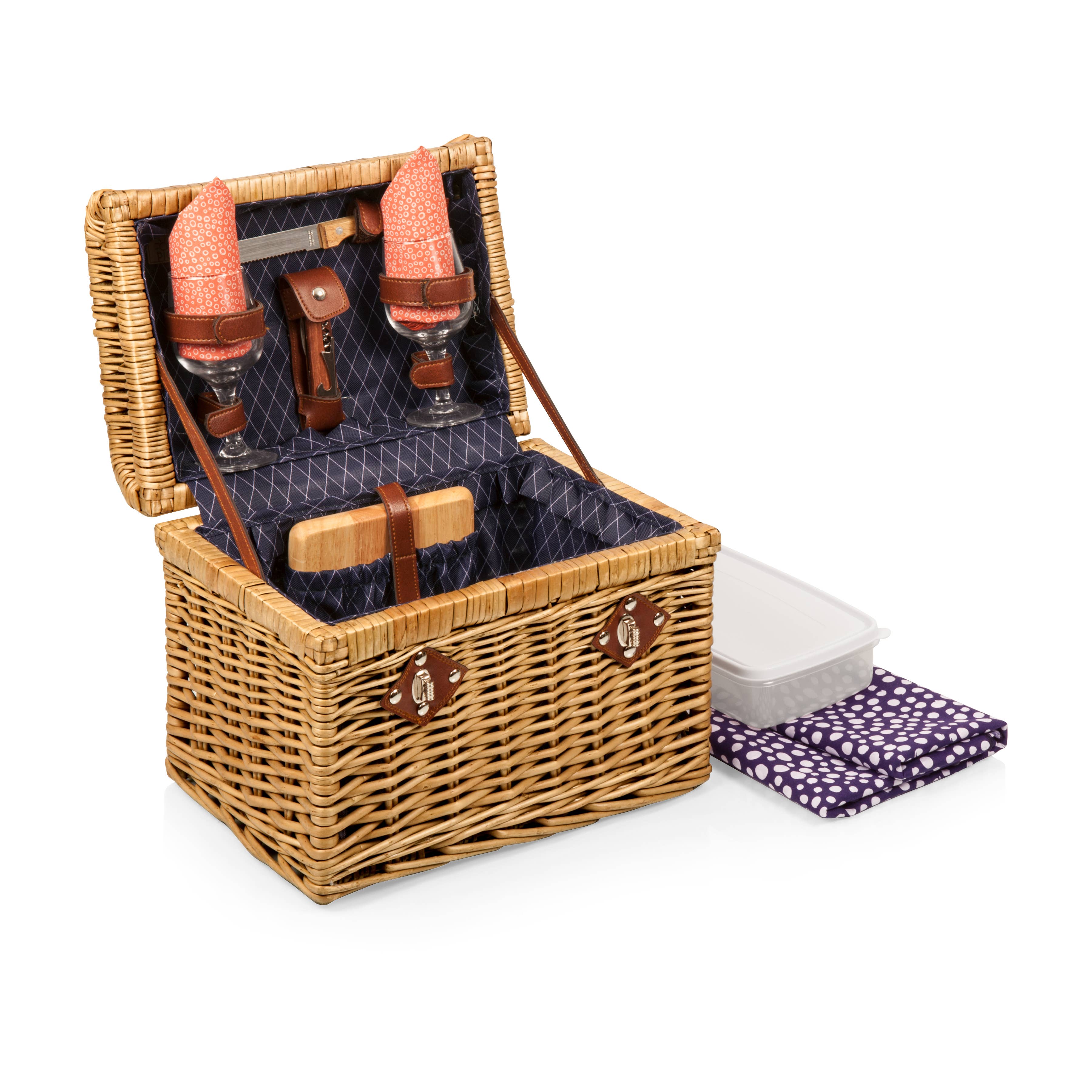 Adeline Collection Deep Purple with Coral Pattern Napa Wine & Cheese Picnic Basket for wholesale on Faire3