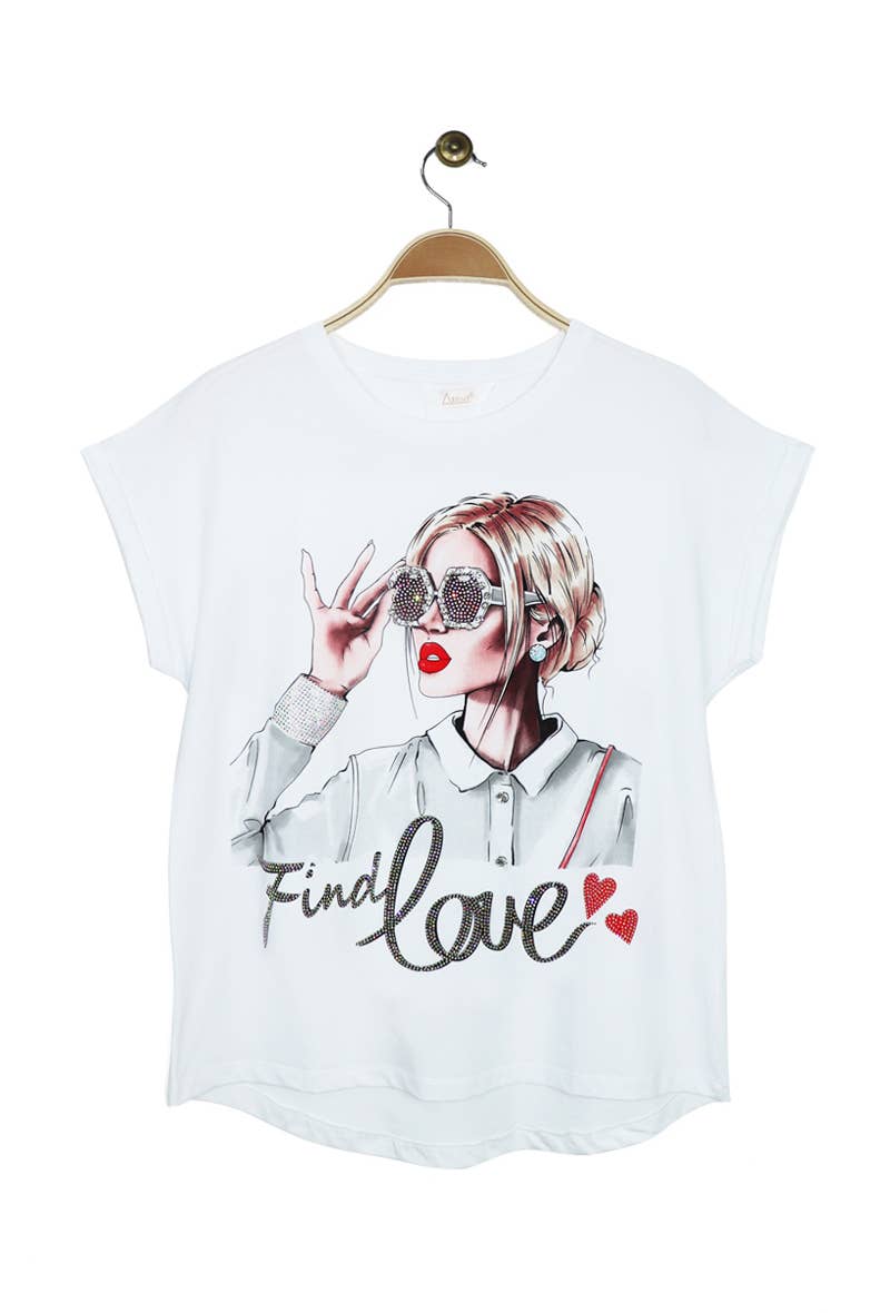 Attrait Paris - Wholesale Screen Printed T-Shirt - Women's - Printed cotton T-shirt with embossed "find love" graphic1