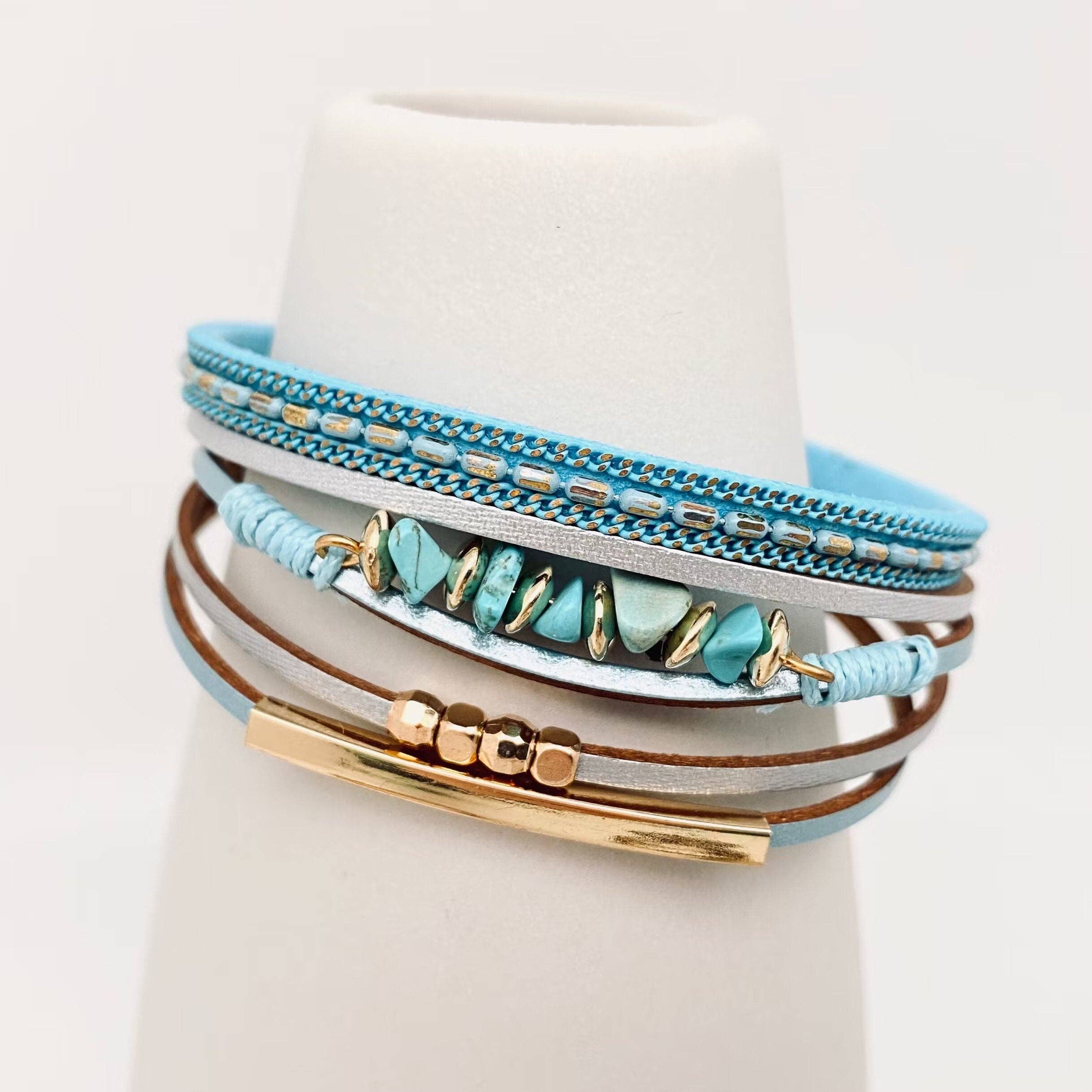 Mio Queena - Vente Bracelet tissé/tressé - Bracelet bohème tressé en cuir synthétique et pierres naturelles - BJ/LB12